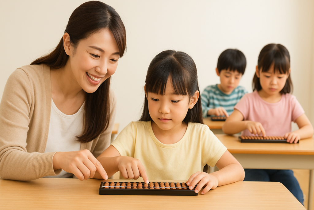 優しい笑顔で教える先生と、説明を聞く生徒